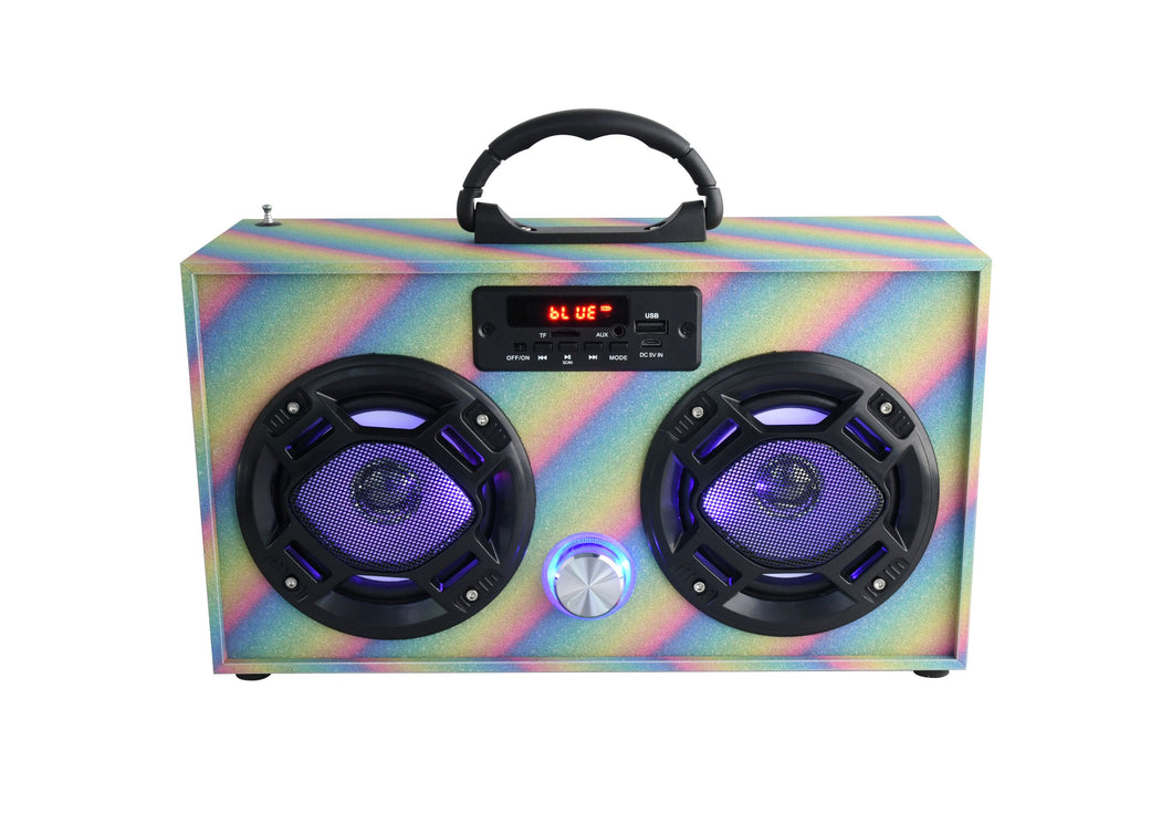 Bluetooth FM Radio Boombox - Rainbow Glitter