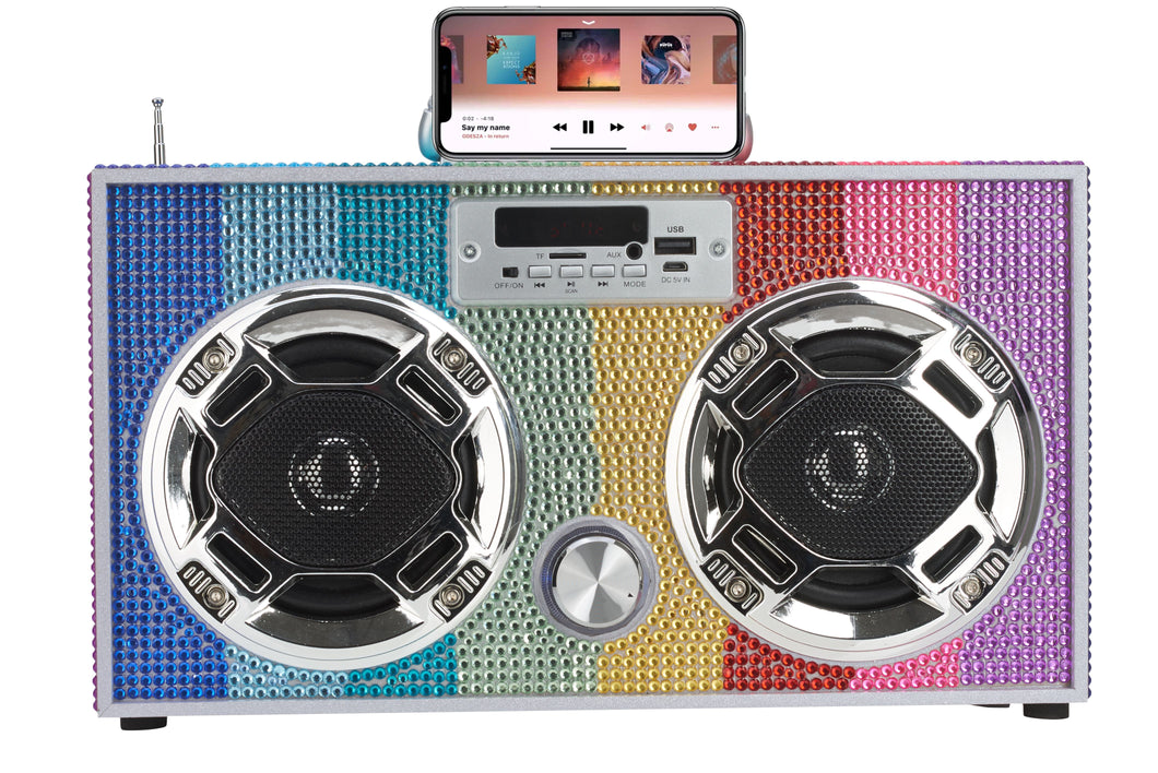 Bluetooth FM Radio Boombox - Rainbow Bling