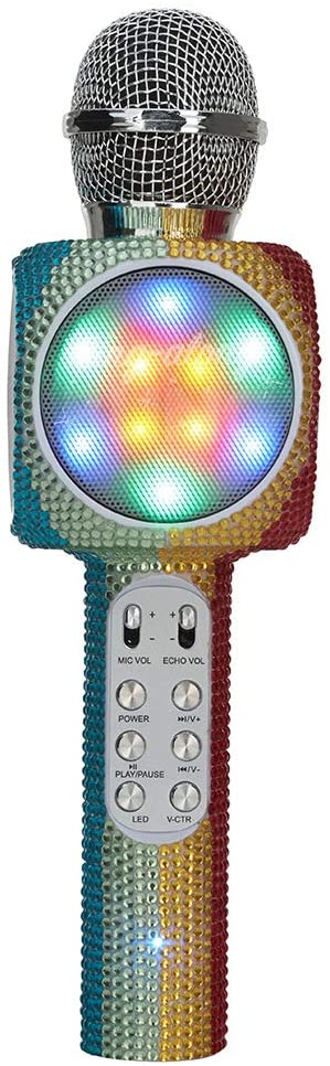 Wireless Express Rainbow Bling Party 2-Go Karaoke Microphone- Bluetooth & LED Lights - Perfect for Kids, Adults, Parties, and Karaoke Events