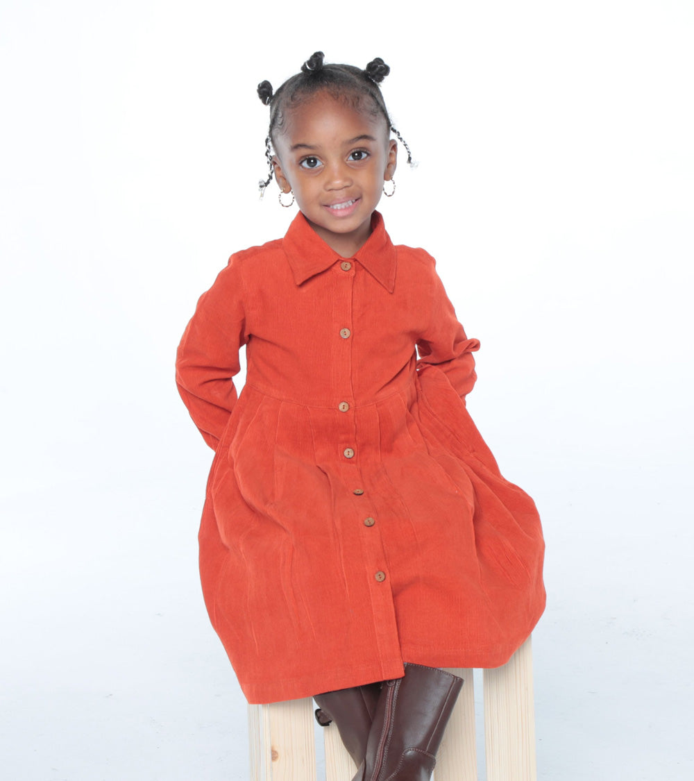 Corduroy Shirt Dress - Rust