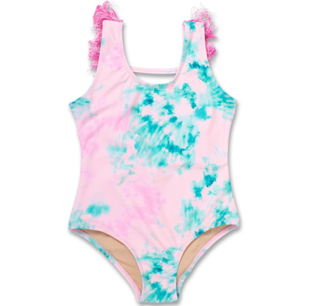 Fringe Back 1pc - Cotton Candy Tie Dye Girls Swimsuit